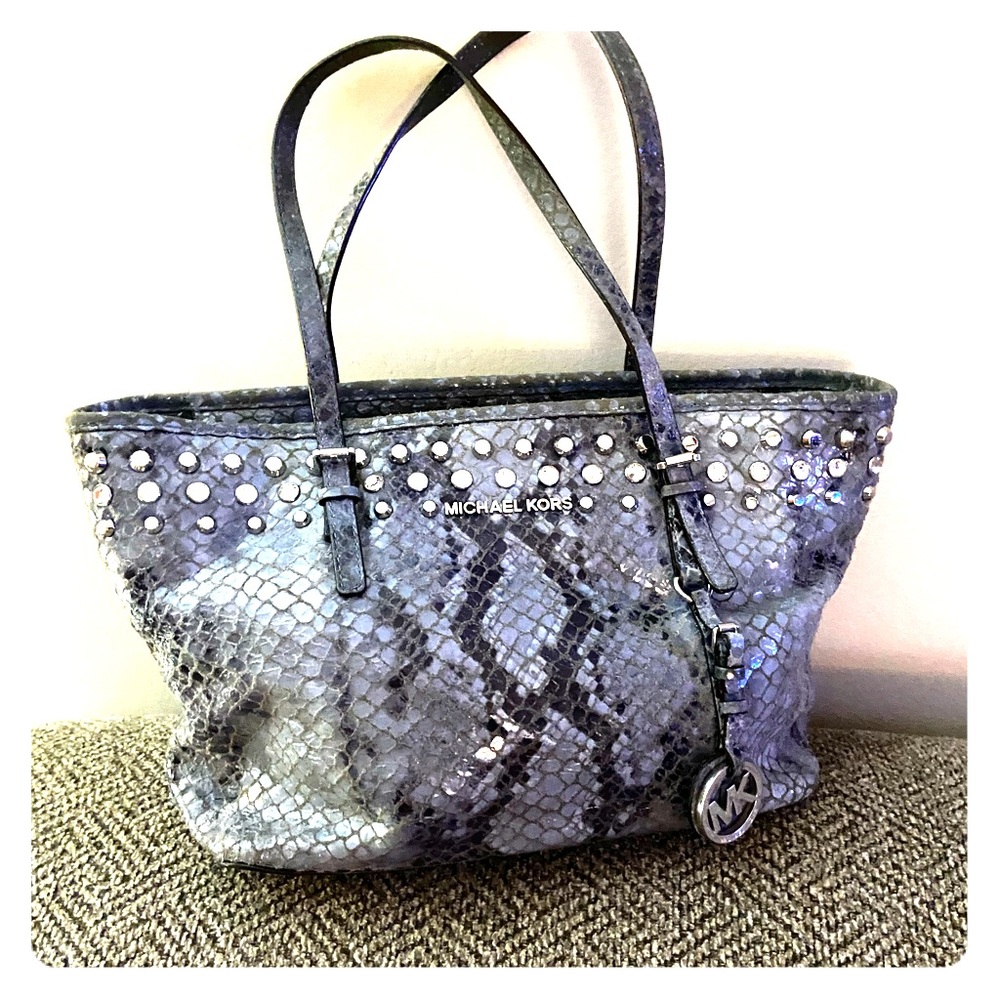 Authentic MK, blue, Snake skin, med tote,
